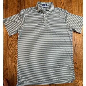 Stitch Golf Mens Small Polo Shirt Striped Green Navy Blue Performance Stretch